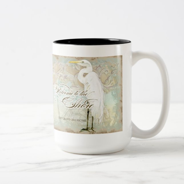 Sea Horse, Great Egret Coastal Beach - Coffee Mug (Right)