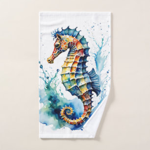 Sea horse painting shower curtain hand towel