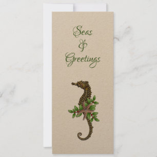 Sea Horse Seas and Greetings Minimalist Holiday Card