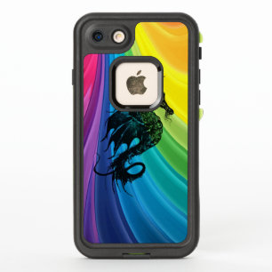 Sea Horse Silhouette on Swirly Rainbow