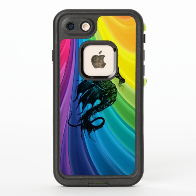 Sea Horse Silhouette on Swirly Rainbow LifeProof iPhone Case (Back)