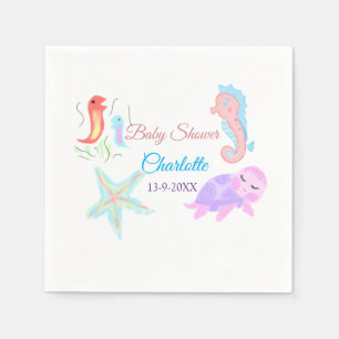 Sea horse tortoise star fish watercolor baby showe napkin