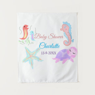 Sea horse tortoise star fish watercolor baby showe tapestry