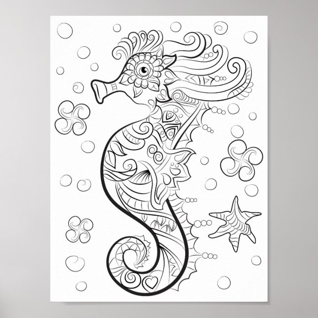 Sea Horse Under the Sea Adult Colouring Poster (Front)