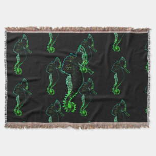 Sea Horse Vector Art Throw Blanket