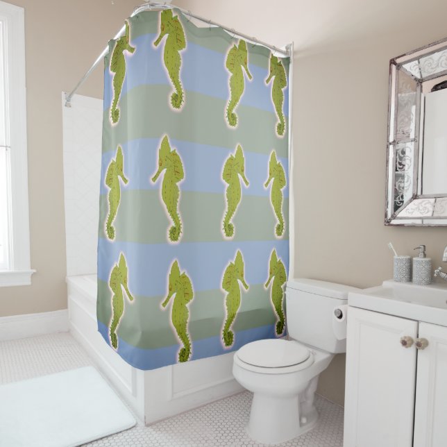 Sea horses 7 stripes art Shower Curtain (In Situ)