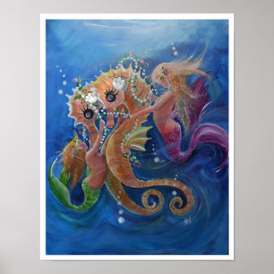 Sea Horses and Mermaids Poster