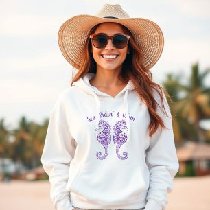 Sea Horses-Fisherman Core-Hawaiian Tropical-Purple Hoodie
