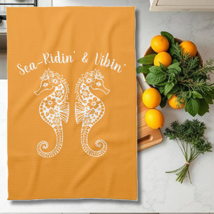 Sea Horses-Hawaiian-Fisherman Core-Orange Tea Towel