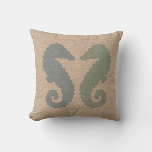 Sea Horses in Blue and Green Cushion (Front)