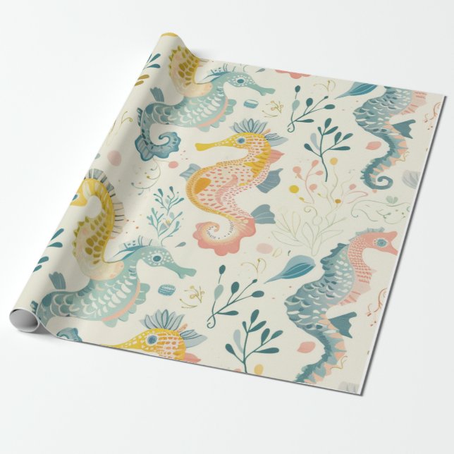Sea horses pastell wrapping paper (Unrolled)