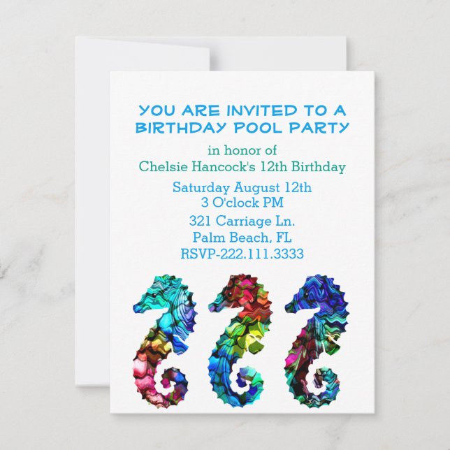 Sea Horses Pool Party Invitation (Front)