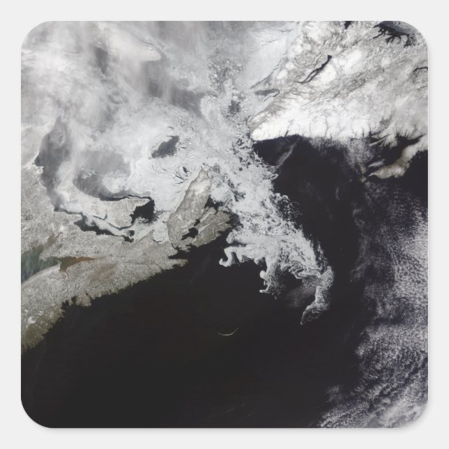 Sea ice fills the Gulf of St Lawrence Square Sticker (Front)