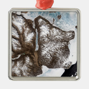 Sea ice lines the shoreline in eastern Greenlan Metal Tree Decoration