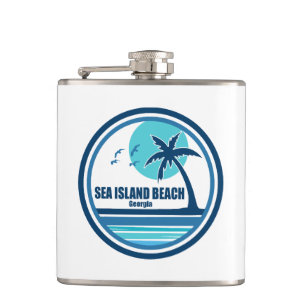 Sea Island Beach Georgia Palm Tree Birds Hip Flask