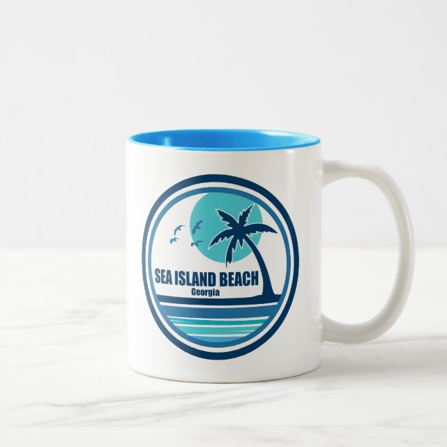 Sea Island Beach Georgia Palm Tree Birds Two-Tone Coffee Mug (Right)