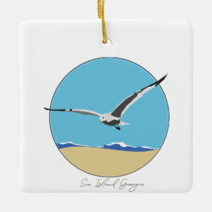 Sea Island, Georgia Sea Gull over Beach Ceramic Ornament