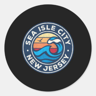Sea Isle City New Jersey Nj Nautical Waves Classic Round Sticker