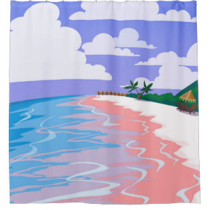 Sea landscape of tropical beach with pink sand, b shower curtain