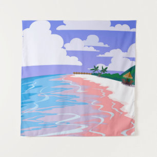 Sea landscape of tropical beach with pink sand,  b tapestry