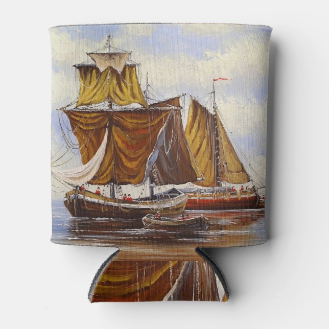 Sea Landscape: Oil Paint Ships. Can Cooler (Front)