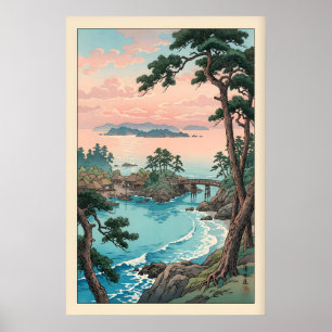 Sea Landscape Print, Hasui Kawase Style, Pine Poster