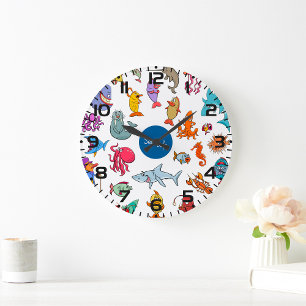 Sea Life Animals Colourful Ocean Characters Large Clock