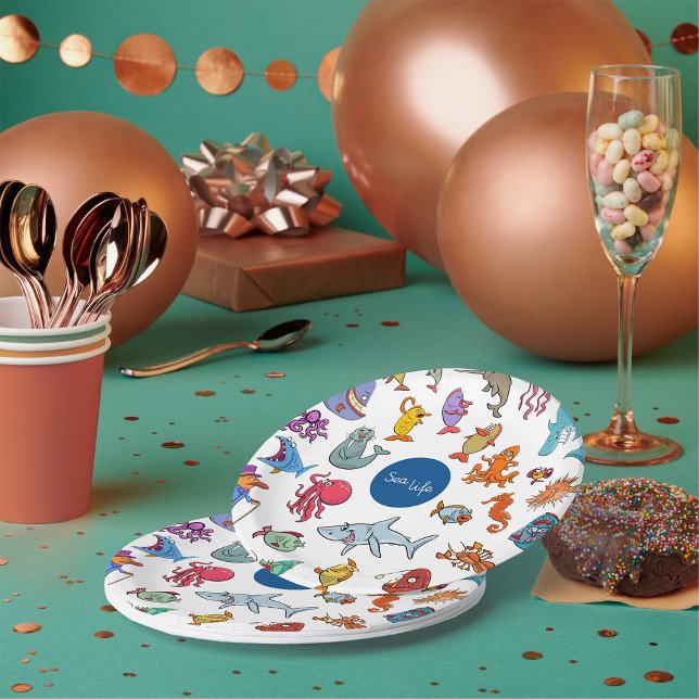 Sea Life Animals Colourful Ocean Characters Paper Plate (Creator Uploaded)