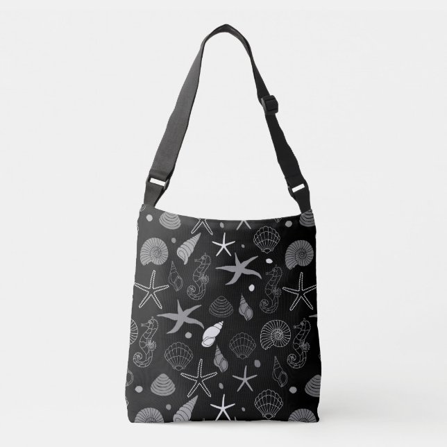 Sea Life Black Pattern Crossbody Bag (Front)