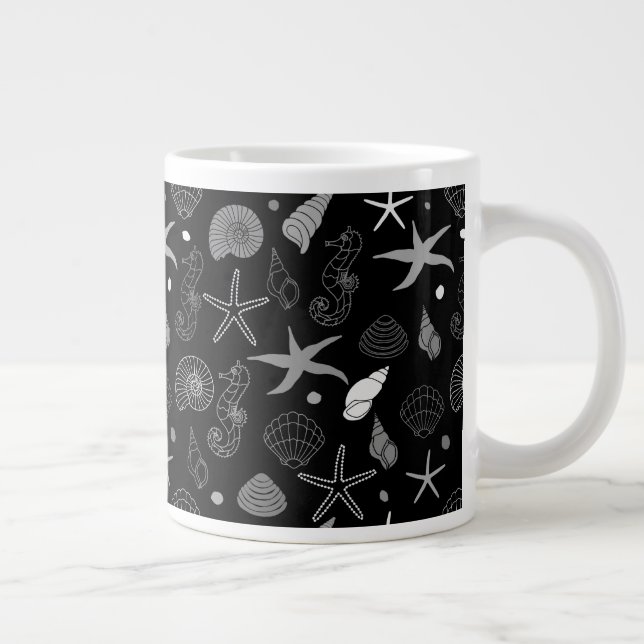 Sea Life Black Pattern Large Coffee Mug (Right)