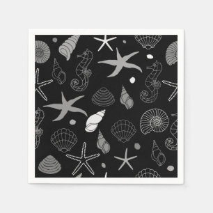 Sea Life Black Pattern Napkin