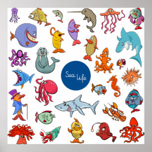 Sea Life Characters Poster