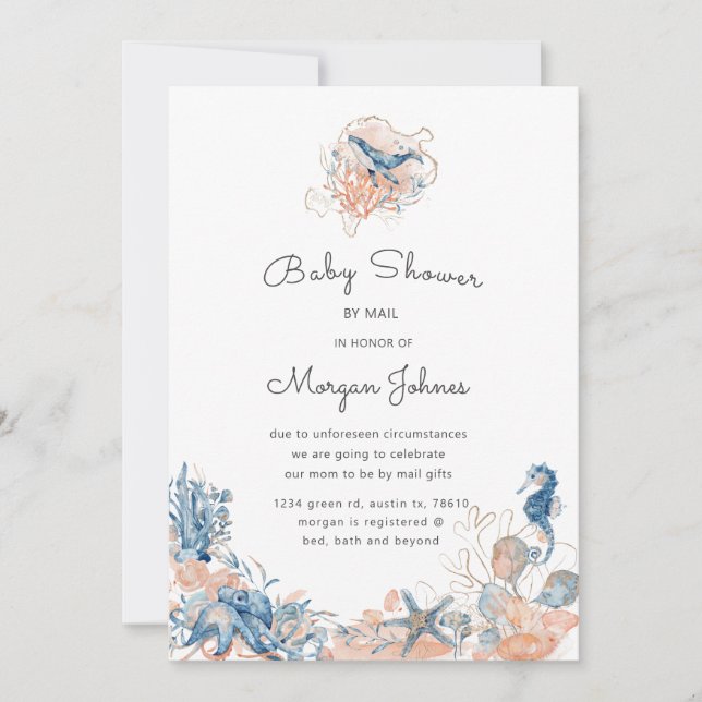 sea life coral Baby Shower by mail invitation (Front)