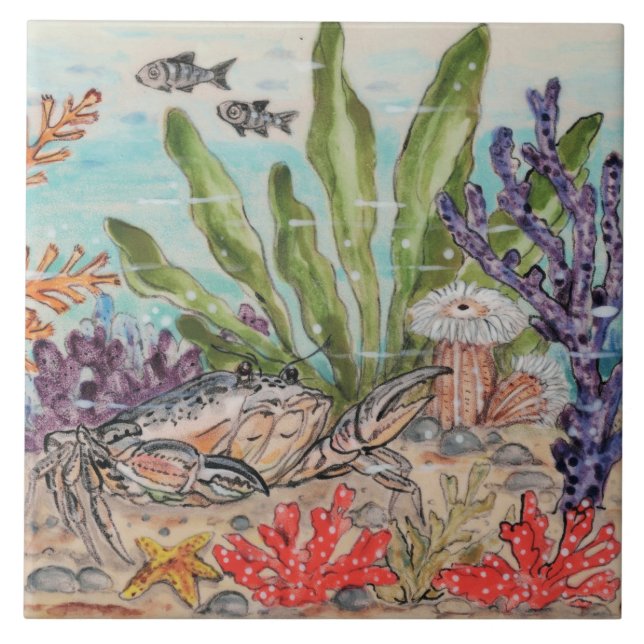 Sea Life Crab Fish Coral Anemone Ocean Mural Pc.#8 Tile (Front)