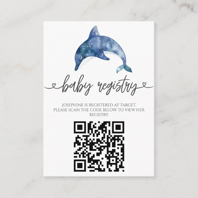 Sea Life Dolphin baby shower Enclosure Card (Front)