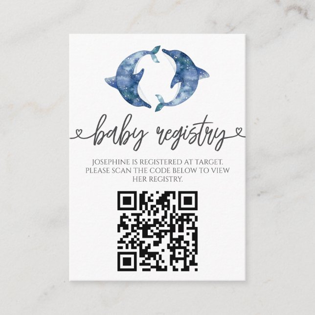 Sea Life Dolphin twins baby shower Enclosure Card (Front)