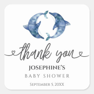 Sea Life Dolphin Twins Baby Shower Favour Square Sticker
