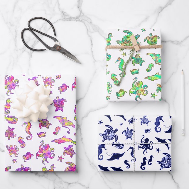 Sea Life Graphic Pattern All Occasion Wrapping Paper Sheet (Front)