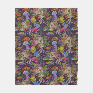 Sea Life Grunge Pattern Fleece Blanket