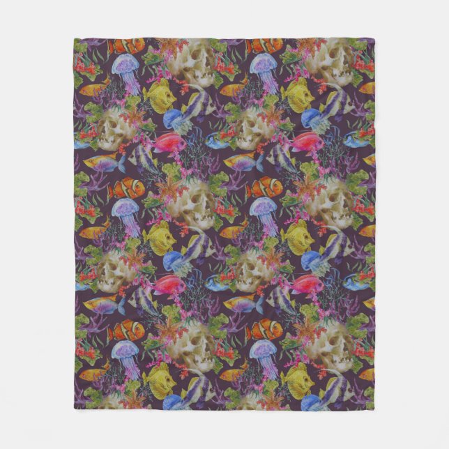 Sea Life Grunge Pattern Fleece Blanket (Front)
