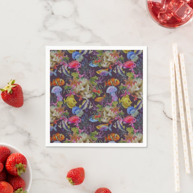 Sea Life Grunge Pattern Napkin (Insitu)