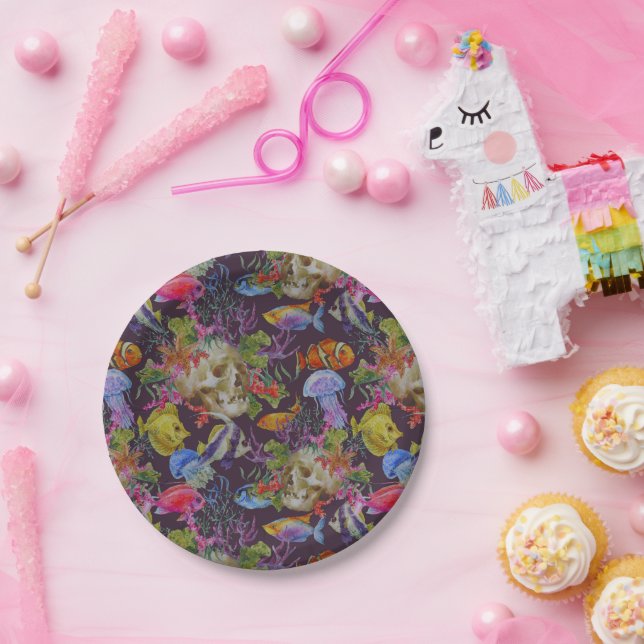Sea Life Grunge Pattern Paper Plate (Party)