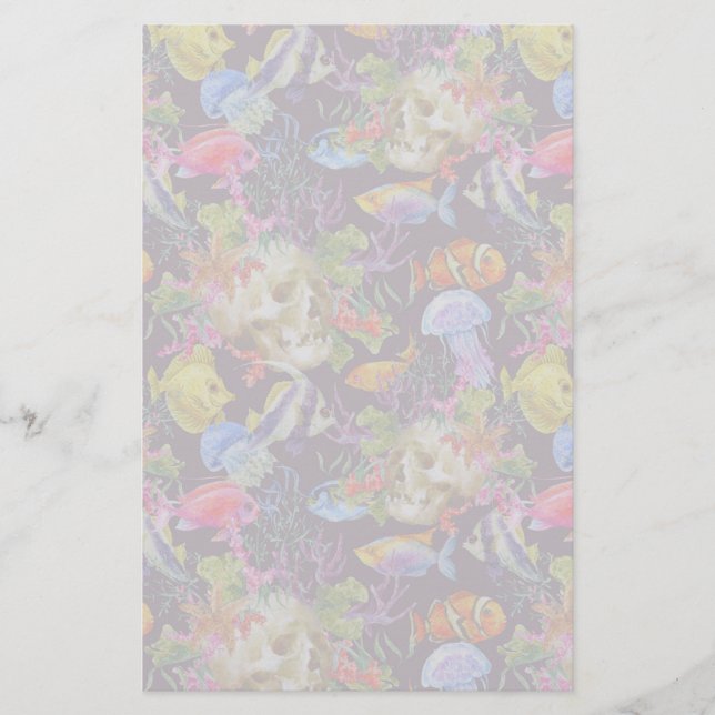 Sea Life Grunge Pattern Stationery (Front)