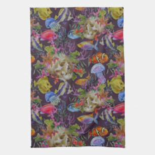 Sea Life Grunge Pattern Tea Towel