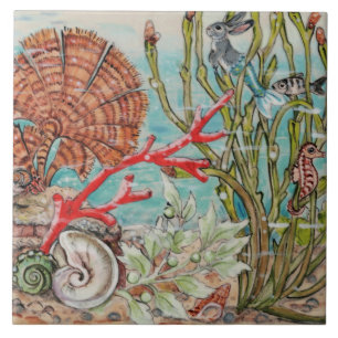 Sea Life Mermaid Rabbit Seahorse Coral Mural Pc.#6 Tile