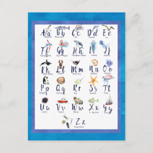Sea Life Ocean Animals Alphabet Watercolor Postcard