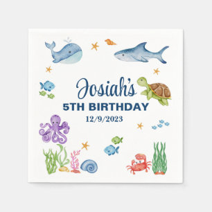 Sea life, ocean life boy birthday paper napkins. napkin