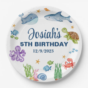 Sea life, ocean life boy birthday paper plates. plate