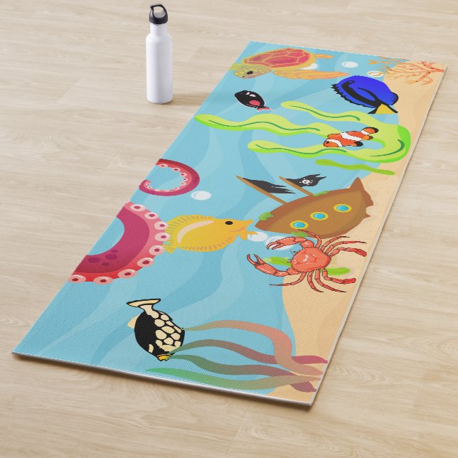 Sea Life Octopus Pirate Ship Fish Turtle Crab Yoga Mat (In Situ)