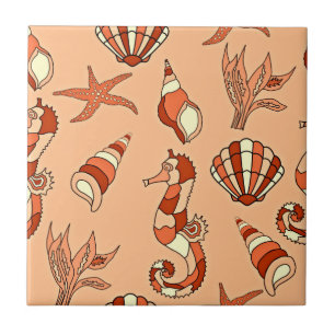 Sea Life Orange Pattern Tile